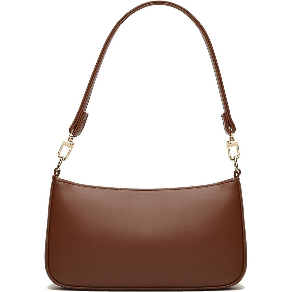 Women B Brown Retro Vegan Leather Polyester Lining Classic Clutch Tote HandBag